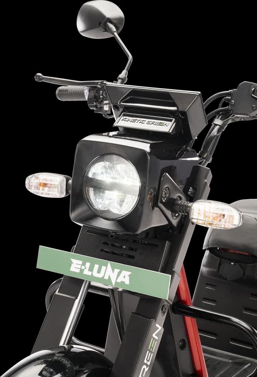 High-focal LED headlamp on a Kinetic Green E-Luna