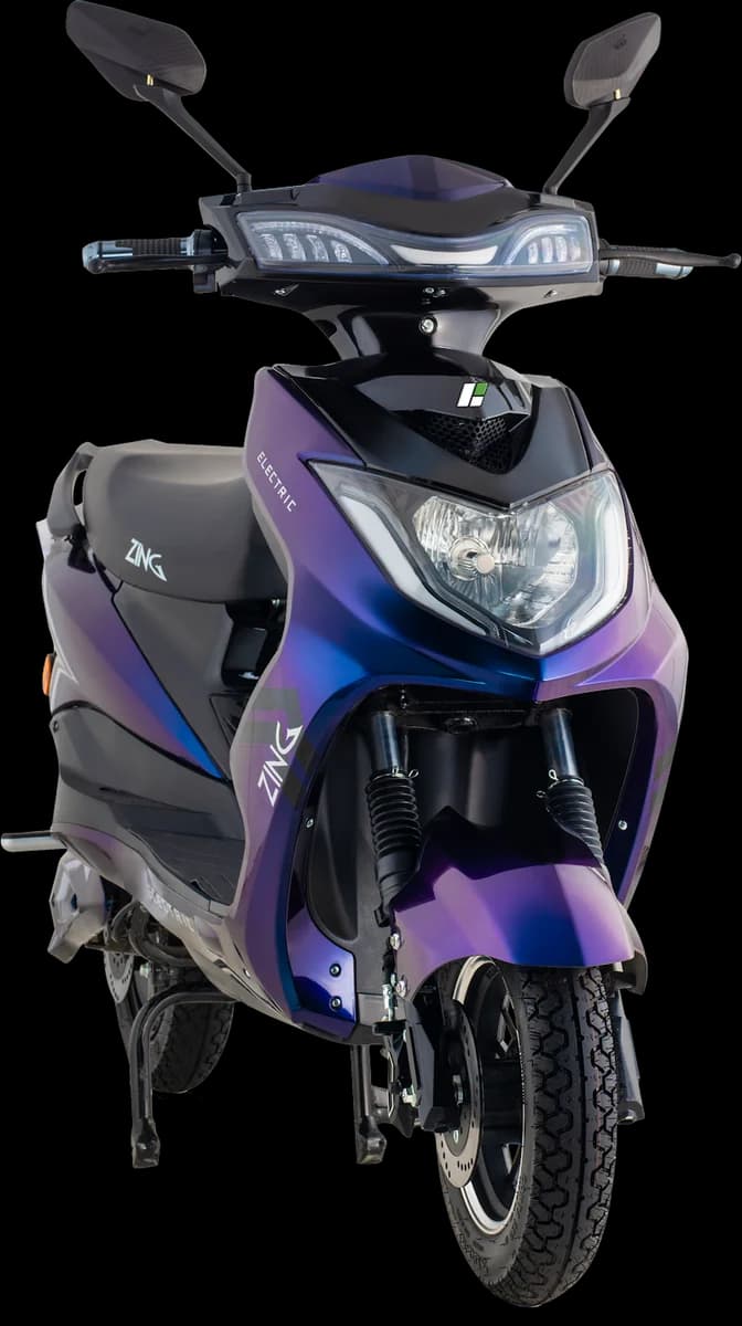 Kinetic Green Zing electric scooter, three-quarter view